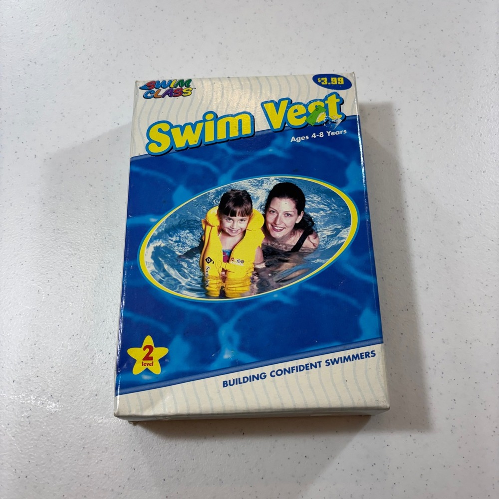 VTG NOS Swim Class Inflatable Swim Vest Ages 4-8 Yellow Level 2 Pool Aid PVC